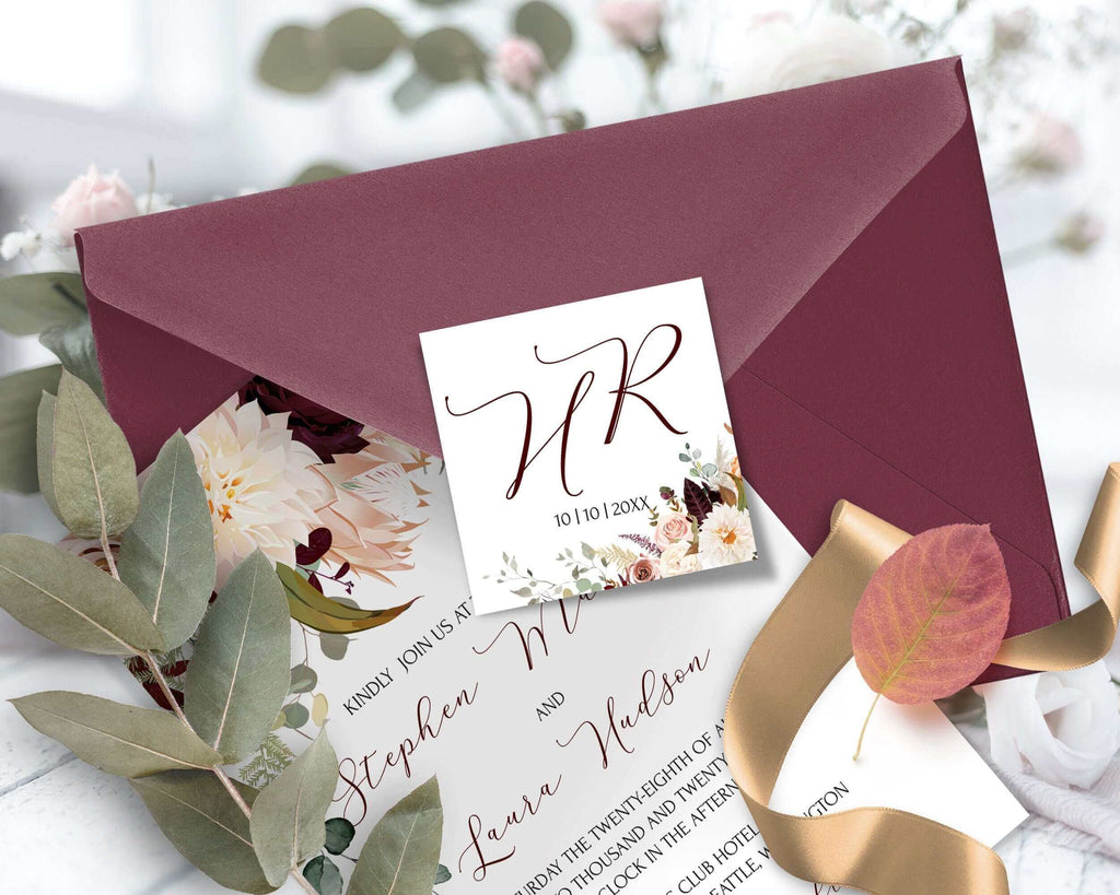 Initials Monogram Sticker | Fall DIY Wedding | Rustic Editable Invites