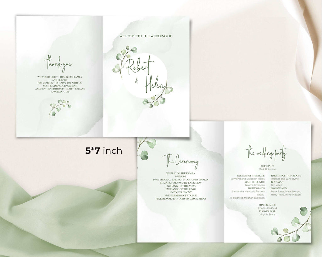 Ceremony Booklet, Greenery Minimalist Modern Wedding, DIY Printable